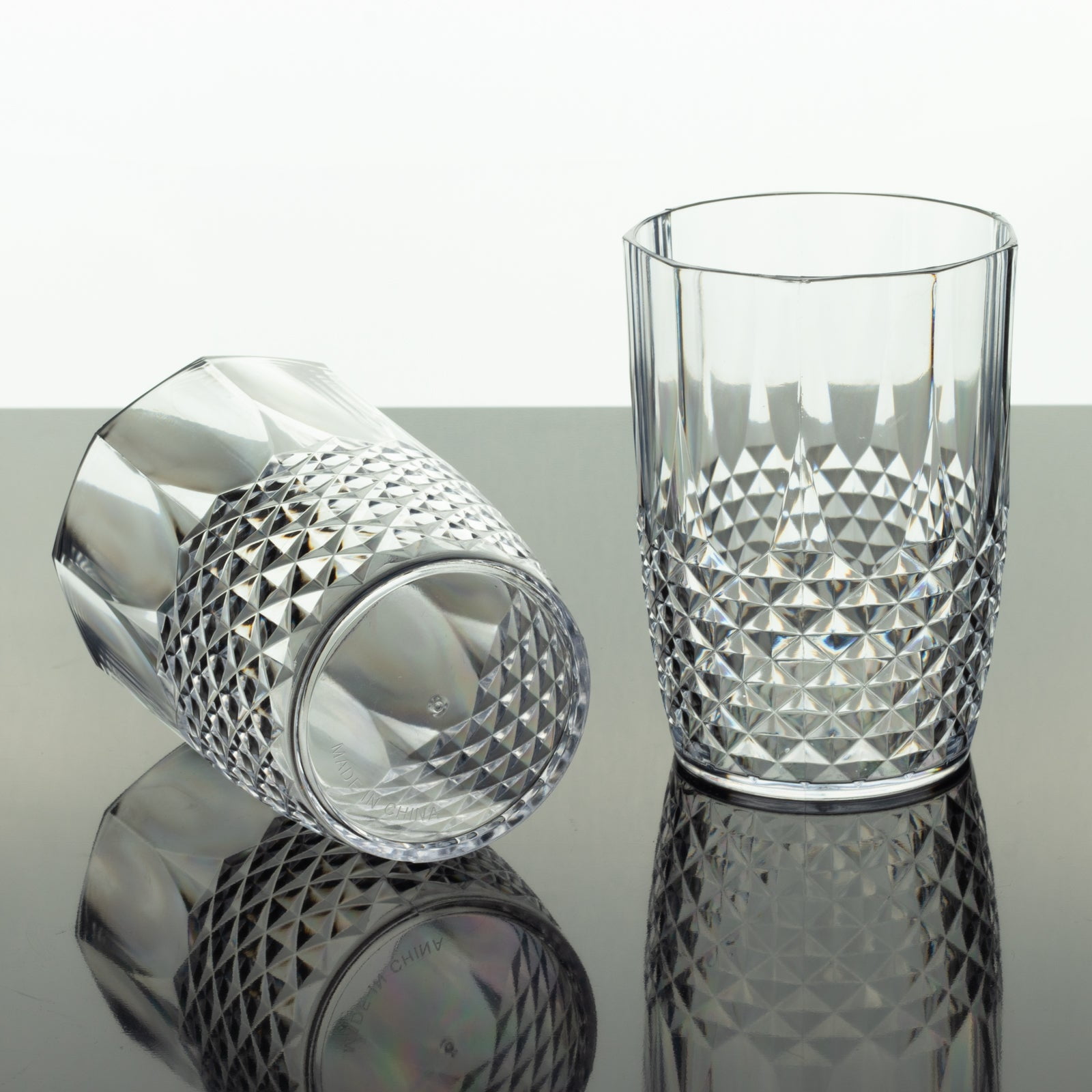 Elegant Crystal Cut Plastic Glasses, Crystal Clear, 14 Oz Fancy