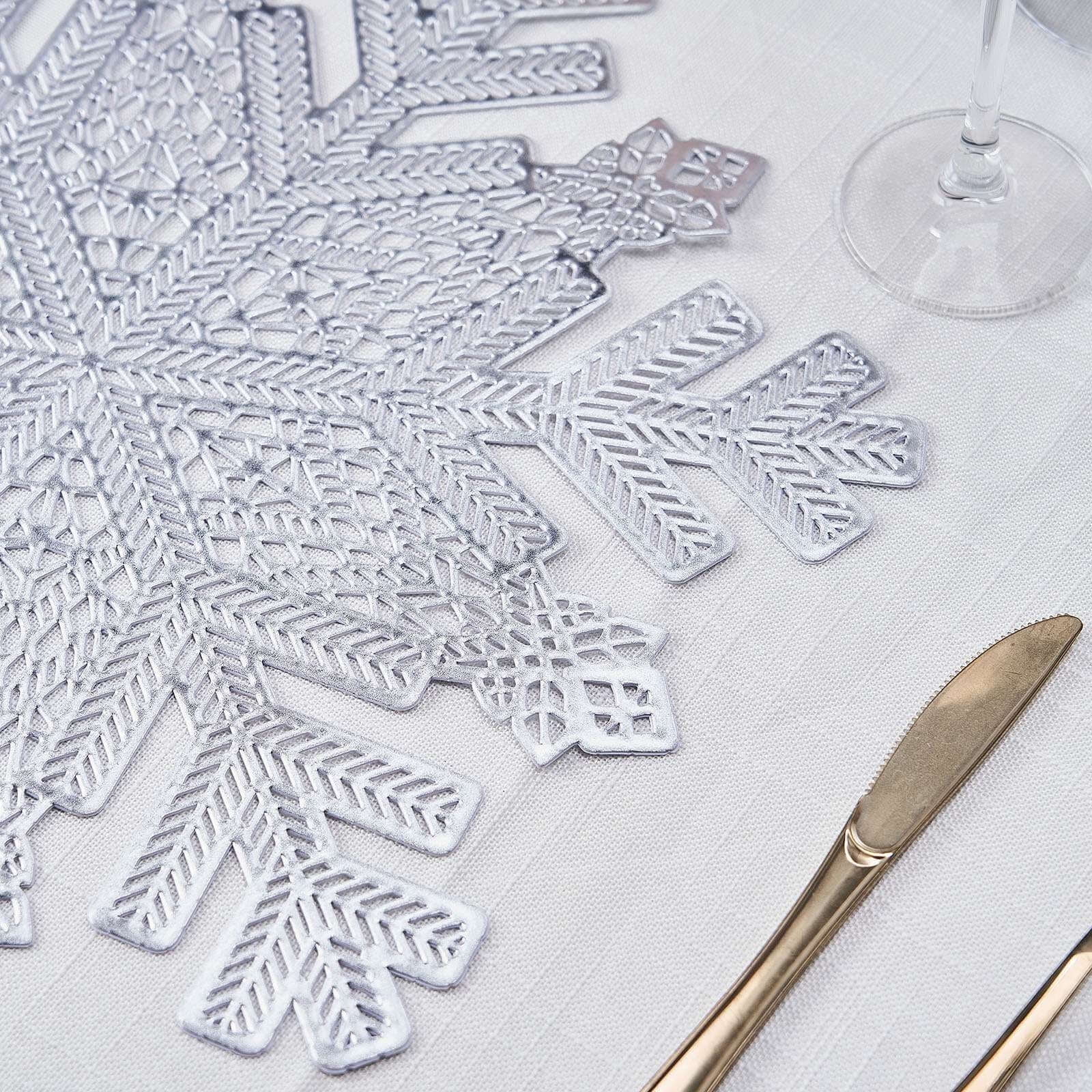 Silver Snowflake Design Vinyl Round Placemats, 18" Set of 6