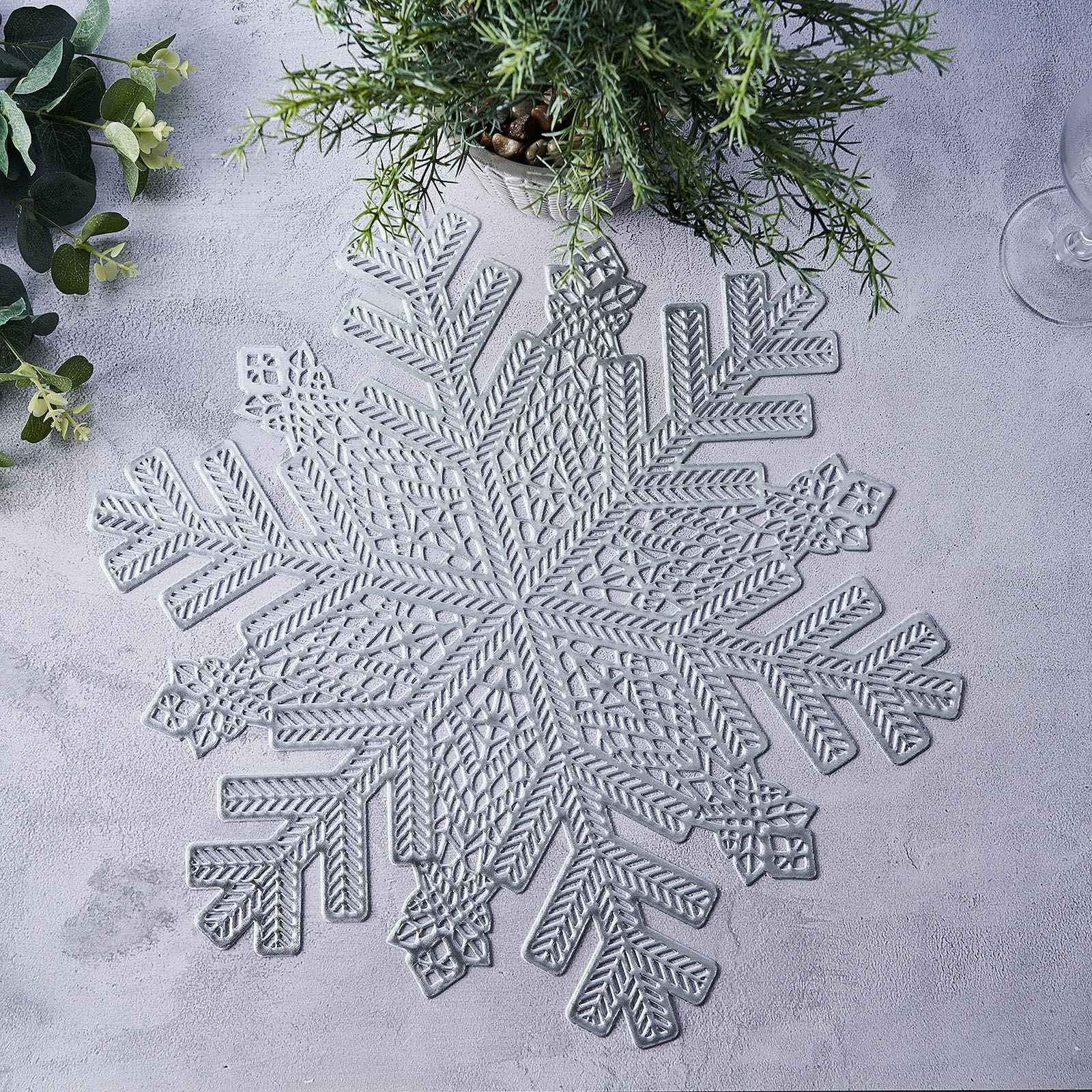 Silver Snowflake Design Vinyl Round Placemats, 18" Set of 6
