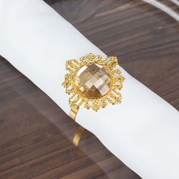 Efavormart 6 Pack | 2" Gold Metal Diamond Bling Napkin Holders, Crystal Rhinestone Napkin Rings