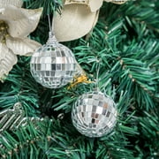 Efavormart 6 Pack | 2 Silver Glass Mirror Disco Ball With Hanging Strings | Christmas Ornaments
