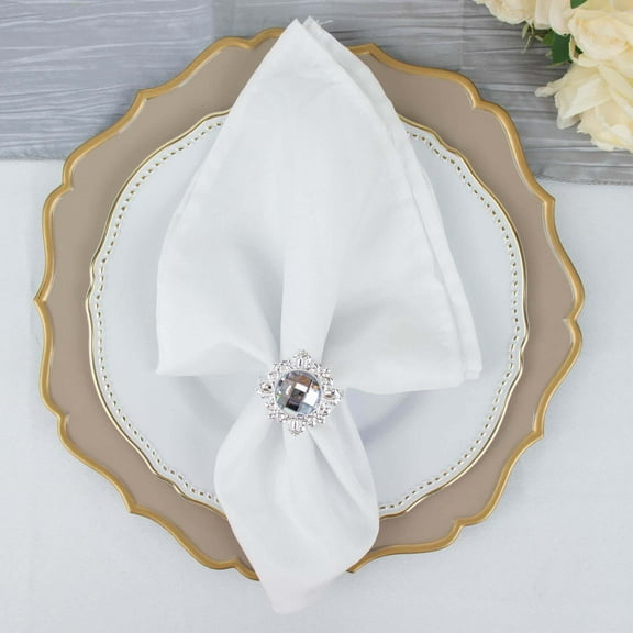 Efavormart 6 Pack | 2" Silver Metal Diamond Bling Napkin Holders, Crystal Rhinestone Napkin Rings