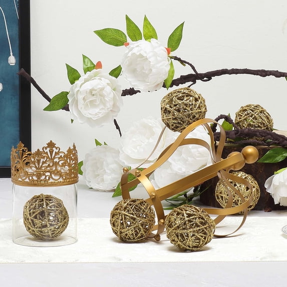 Efavormart 6 Pack | 3" Gold Glittered Handmade Twig Rattan Balls Wedding Decoration Birthday Party Arrangement