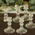 thumbnail image 1 of Efavormart 6 Pack | 4" Clear Glass Diamond Pattern Taper Candlestick Holders, Reversible Crystal Pillar Votive Candle Stands, 1 of 11