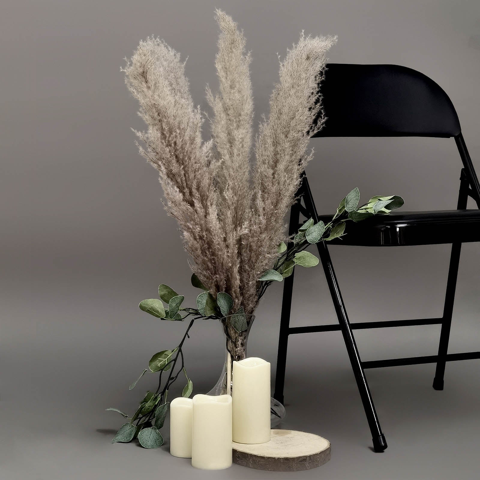 3 Stems | 44 Black Artificial Pampas Grass Plant Sprays, Faux Branches Vase Flower Arrangement | by Tableclothsfactory