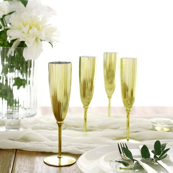 Efavormart 6 Pack - 5oz Premium Metallic Disposable Champagne Flutes - Gold Elegant Stylish Fancy Flutes for Party Toasting