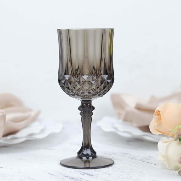 Efavormart 6-Pack Plastic Wine Glasses 8oz, Black - Crystal Cut Shatterproof Cocktail Goblets Drinking Glasses