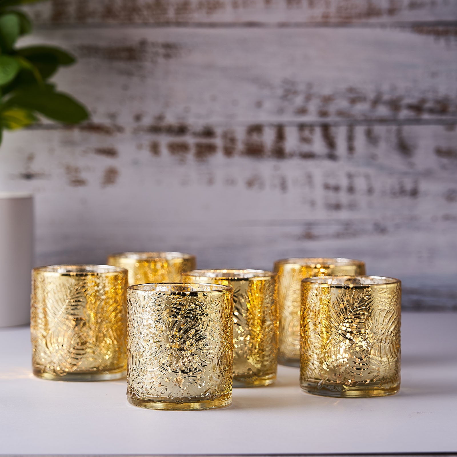 Efavormart 6 Pack Antique Gold Mercury Glass Candle Holders, Votive