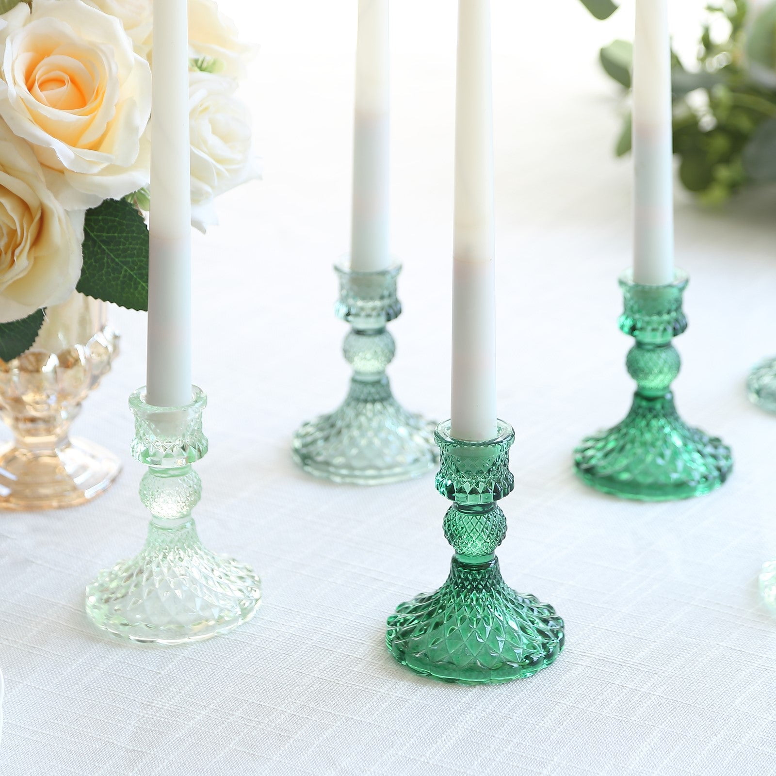Efavormart 6 Pack Assorted Green Glass Taper Candlestick Holders with ...