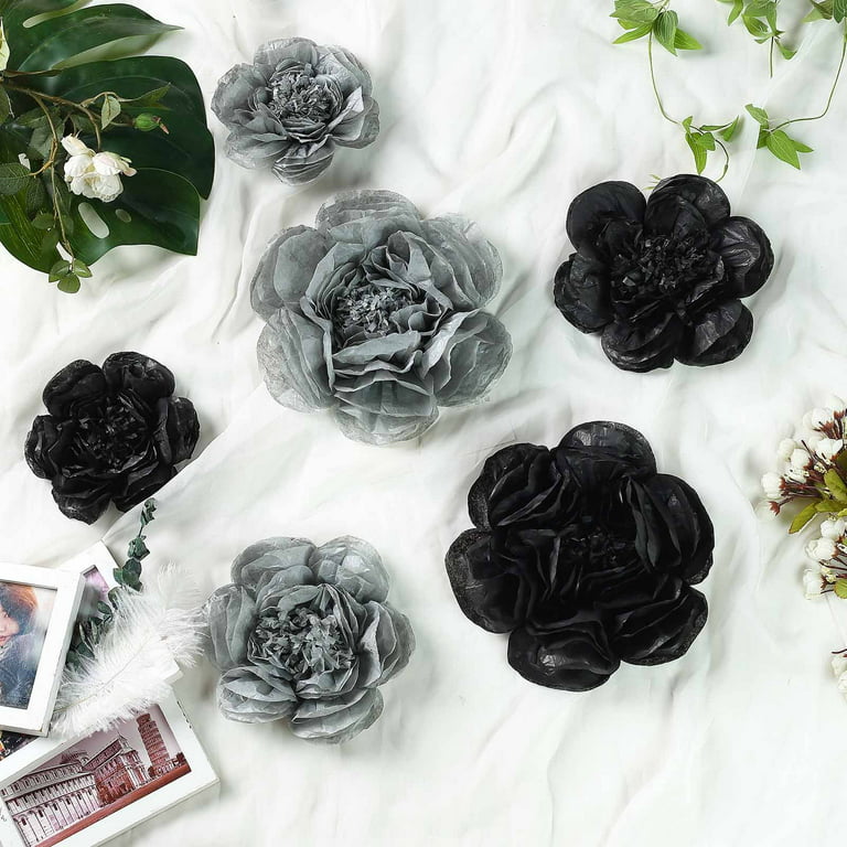Efavormart 6 Pack Assorted Size Giant Paper Peony Flowers Decor for Centerpieces Arrangement Party - 7 inch | 9 inch | 11 inch, Gray