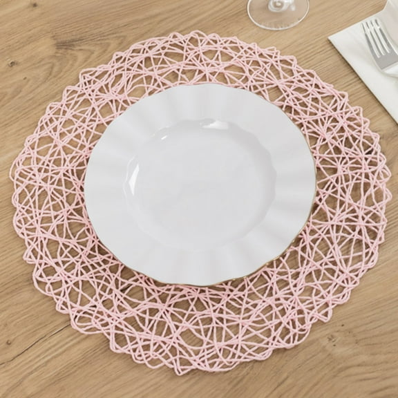 Efavormart 6 Pack Blush Woven Fiber Disposable Placemats, Round Table Mats 15"