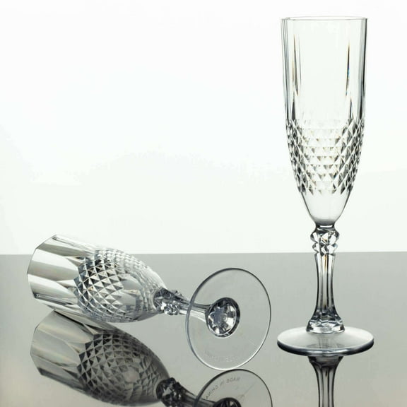 Efavormart 6-Pack Champagne Glasses, 8oz Shatterproof Plastic Crystal Cut Toast Flutes, Clear for Party Celebration Wedding