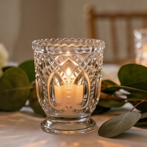 Efavormart 6 Pack Clear Glass Candle Holders 3" – Vintage Textured Decorative Candle Cups for Wedding Table Centerpieces & Gift Décor