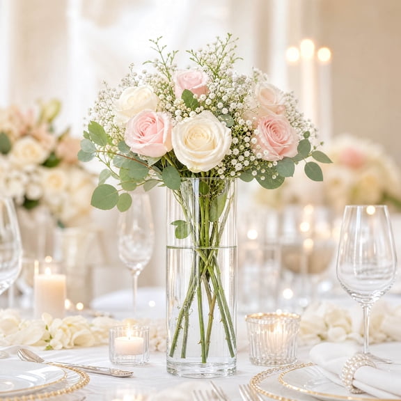 Efavormart 6 Pack Clear Glass Cylinder Vases 9" Tall for Floral Arrangements, Pillar Candles & Table Centerpieces