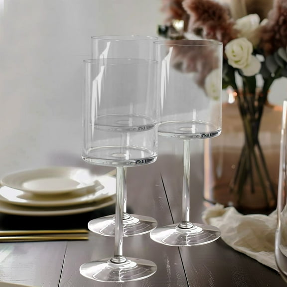 Efavormart 6 Pack Clear Plastic Square Wine Glasses With Long Stem, Shatterproof Reusable Cocktail Glasses - 10oz