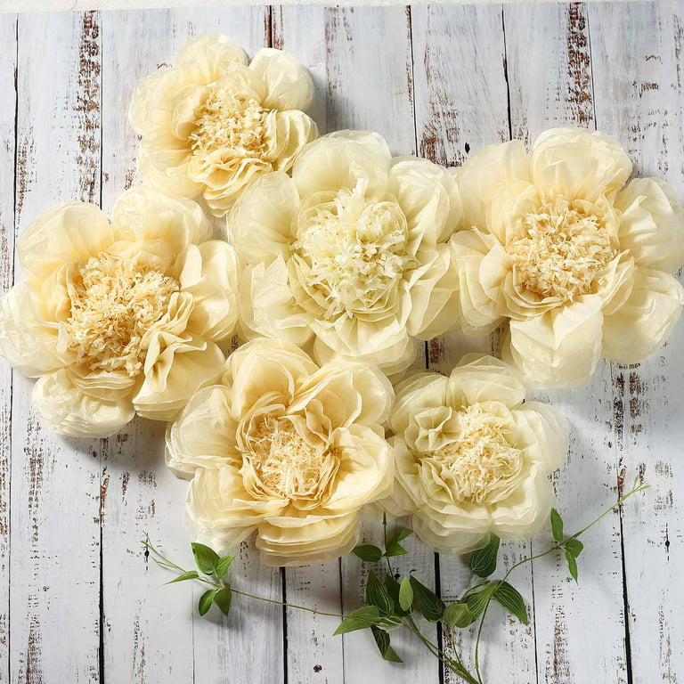 Efavormart 6 Pack Cream & Ivory Assorted Size Giant Paper Peony Flowers Decor for Centerpieces Arrangement Party - 7 inch | 9 inch | 11 inch, Beige