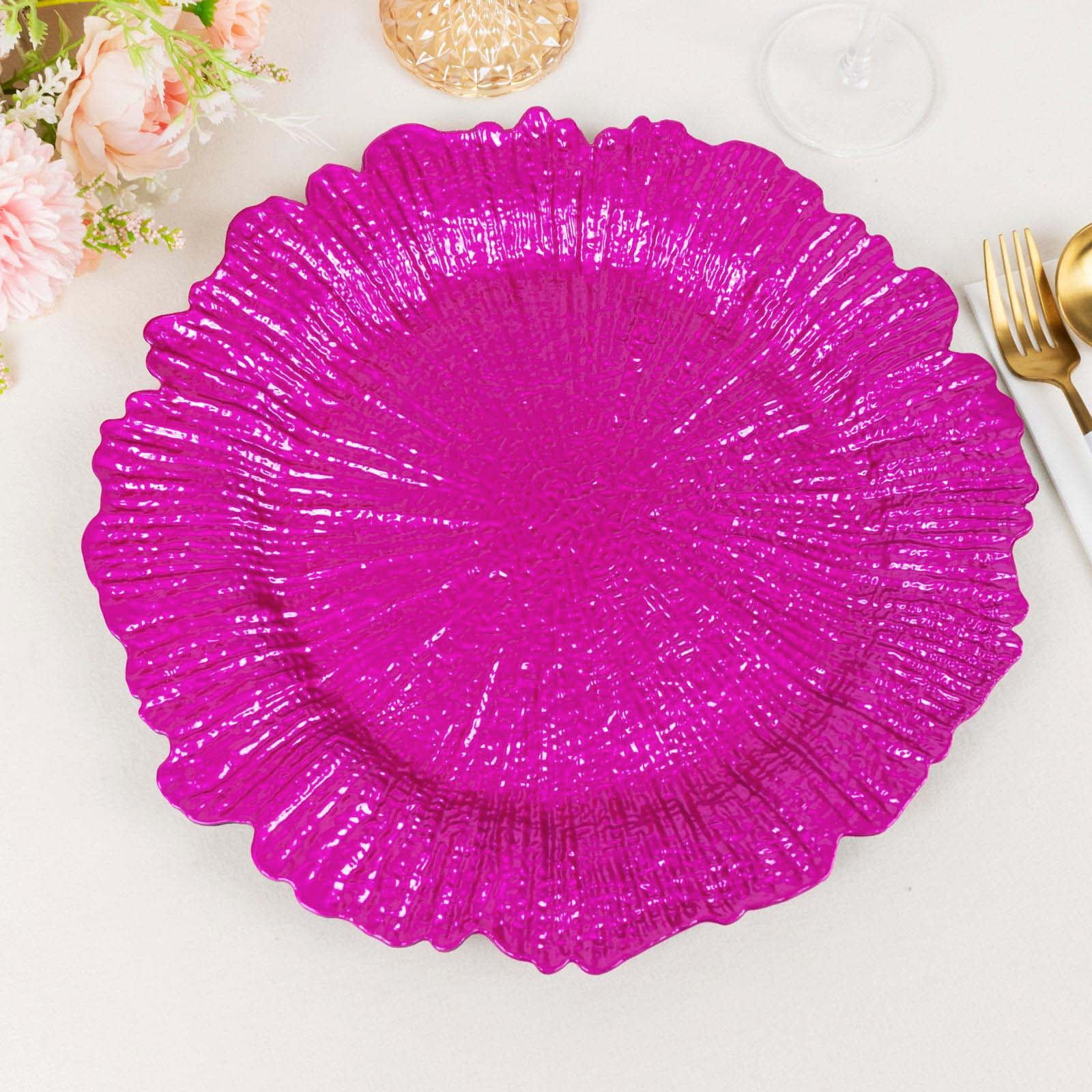 Efavormart Fuchsia Round Reef Acrylic Plastic Charger Plates, 6-pack ...