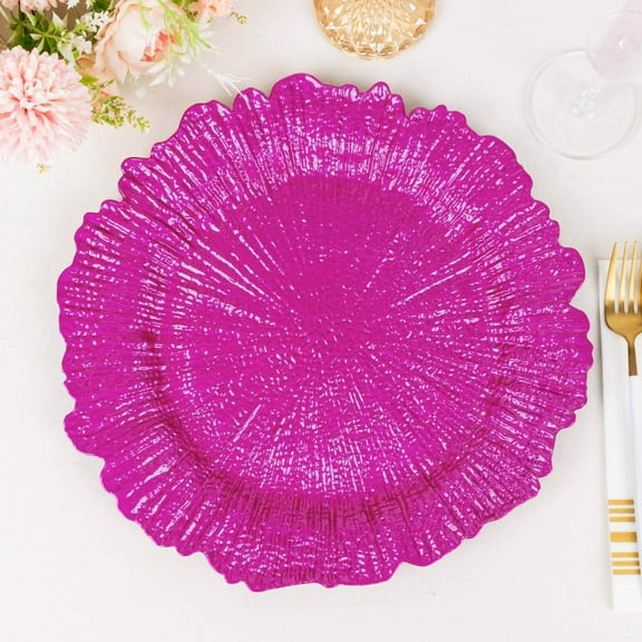 Efavormart 6 Pack Fuchsia Round Reef Acrylic Plastic Charger Plates, Dinner Charger Plates 13"