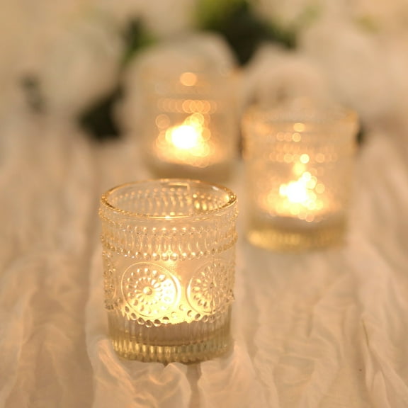 Efavormart 6 Pack Glass Votive Candle Holders in Clear Primrose Design, Votive Tealight Holders