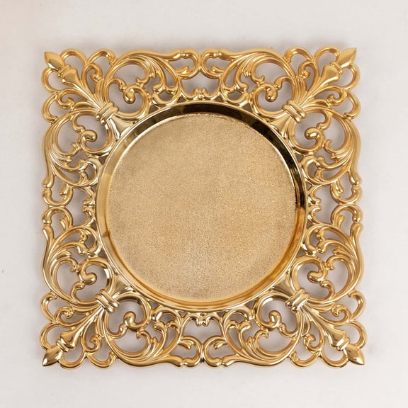 Efavormart 6 Pack Gold Square Acrylic Charger Plates with Hollow Lace Border, Dinner Chargers Event Tabletop Decor - 12"
