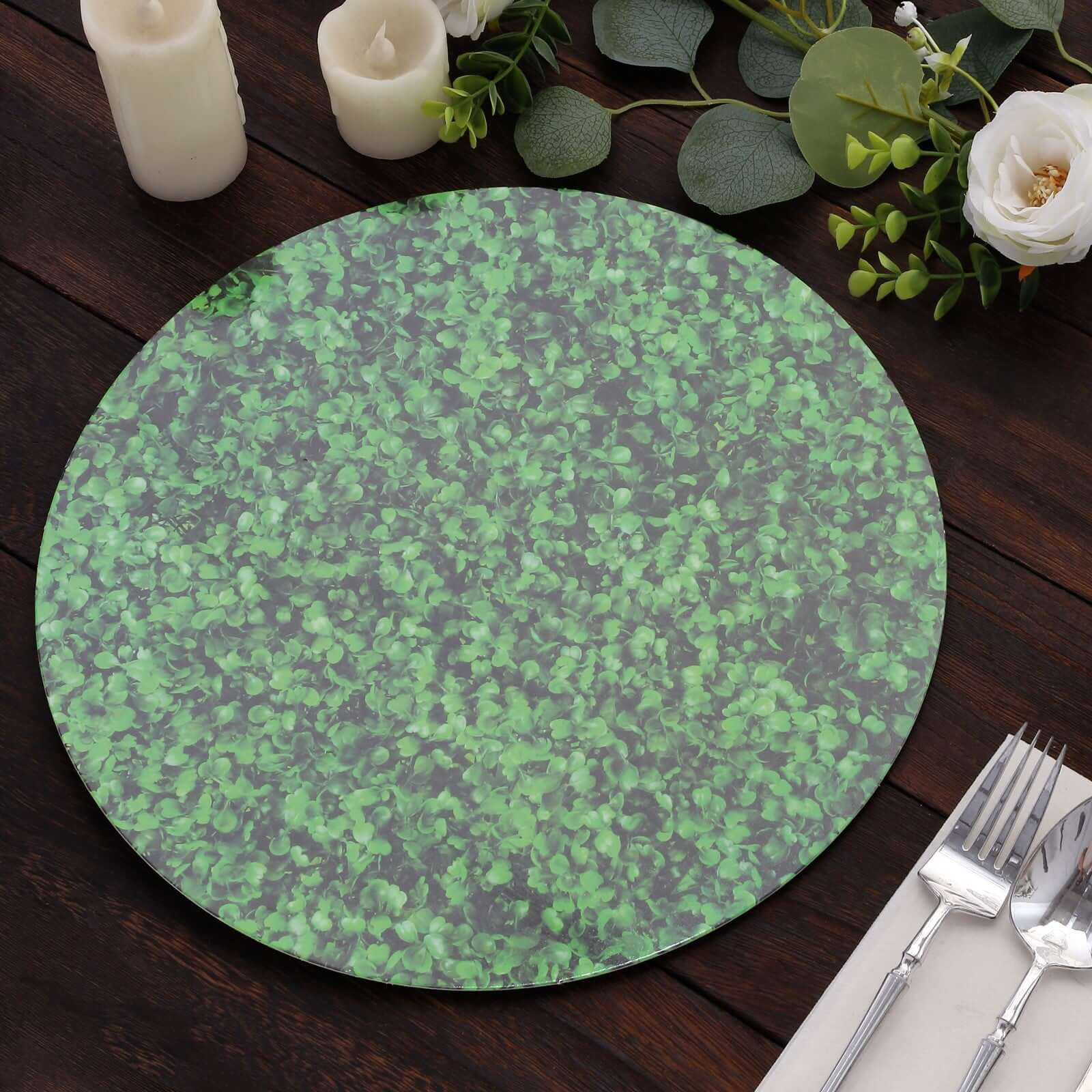 Efavormart 6 Pack Green Boxwood Leaf Print Cardstock Paper Charger Plates, 13" Round Disposable ...