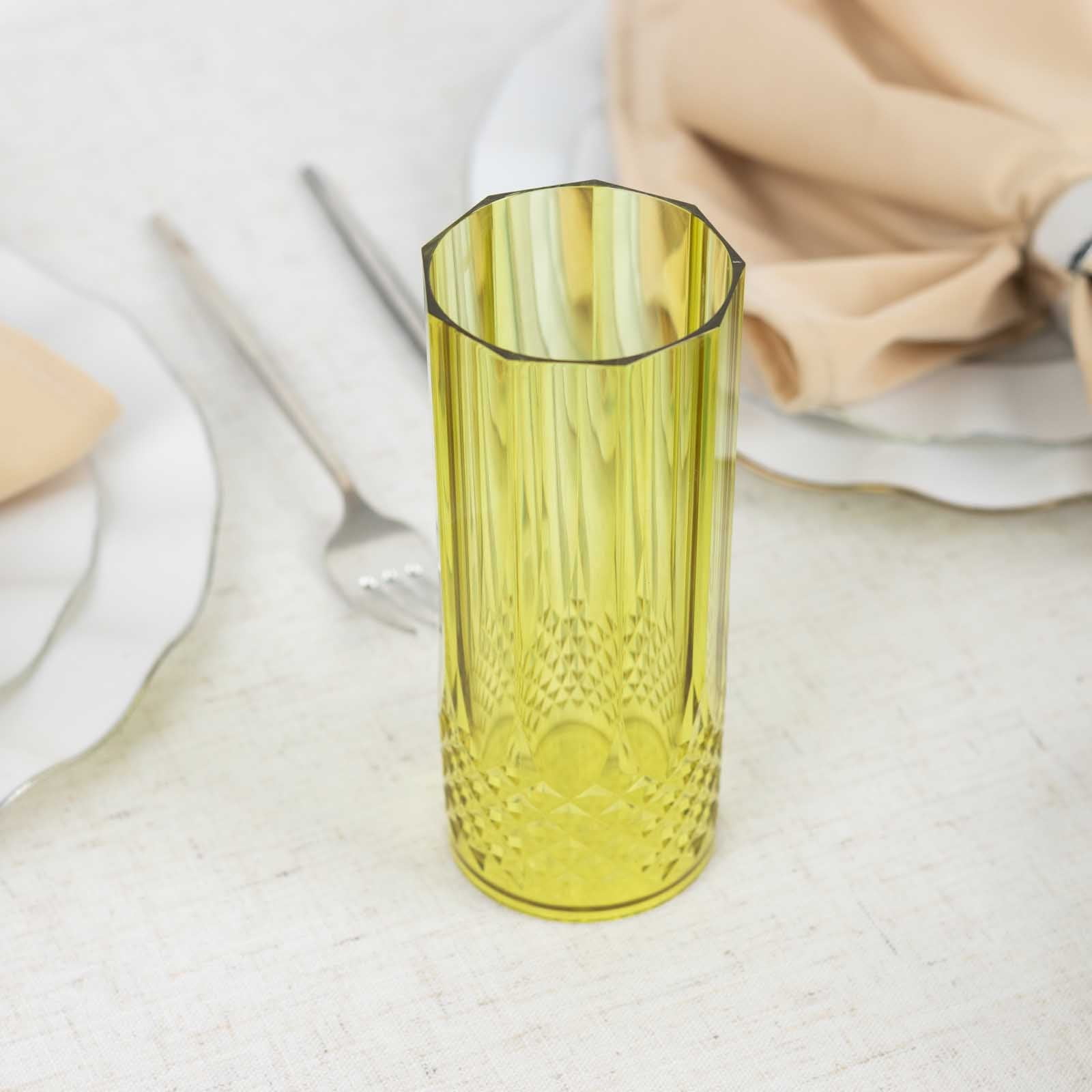 Efavormart 6 Pack Green Crystal Cut Reusable Plastic Highball Drink ...