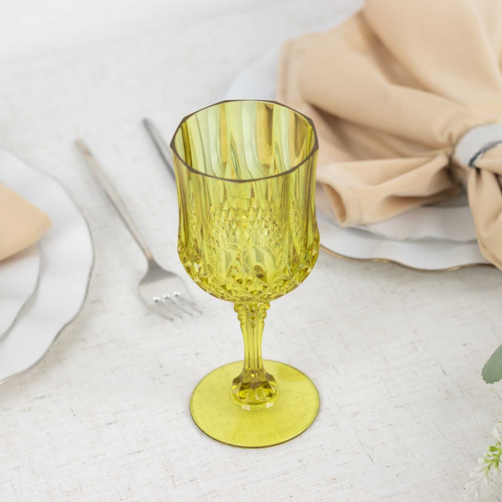 Efavormart 6 Pack Green Crystal Cut Reusable Plastic Wine Glasses ...