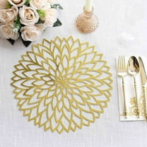 Efavormart 6 Pack Metallic Gold Laser Cut Hibiscus Flower Cardboard Placemats, 13" Round Disposable Dining Table Mats - 400GSM