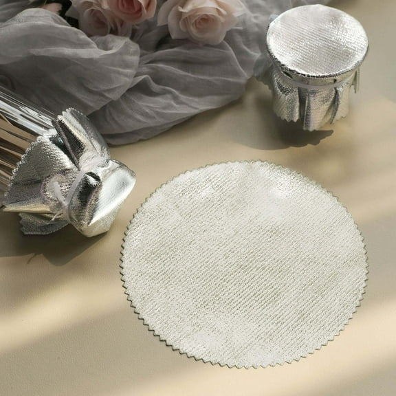 Efavormart 6 Pack | Metallic Silver 6" Round Lame Fabric Party Favor Jar Covers DIY With Satin Tie String, Craft Supplies