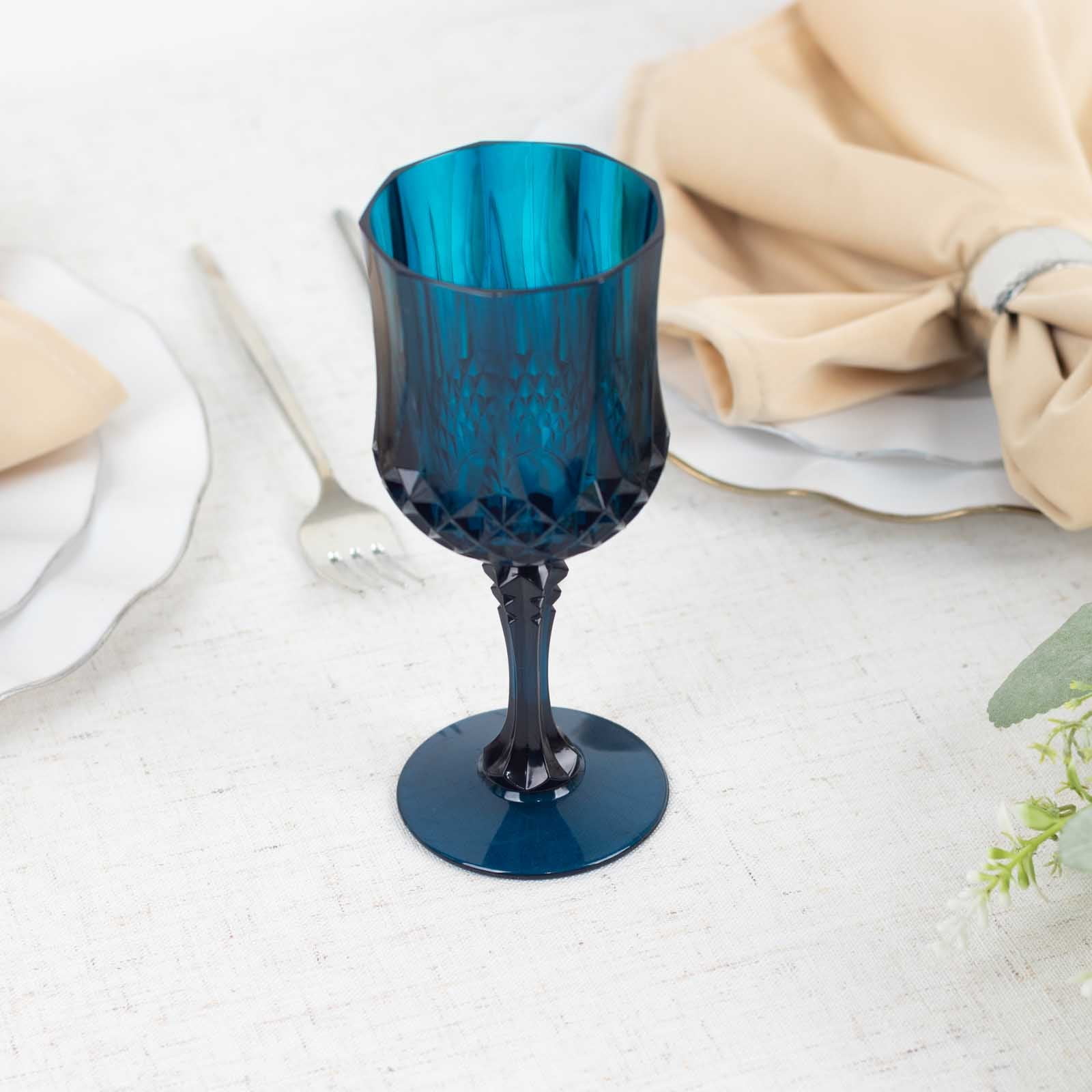 Efavormart 6 Pack Navy Blue Crystal Cut Reusable Plastic Wine Glasses ...