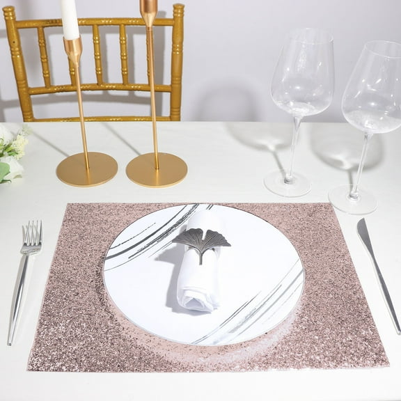 Efavormart 6 Pack Non-Slip Table Placemats, Rectangle Faux Leather Placemats With Glitter - Rose Gold for Wedding, Banquet, Party, Kitchen, Dining, Conference Tables Decor, Centerpieces