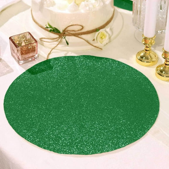 Efavormart 6 Pack Non-Slip Table Placemats, Round Faux Leather Placemats With Glitter - Green for Wedding, Banquet, Party, Kitchen, Dining, Conference Tables Decor, Centerpieces