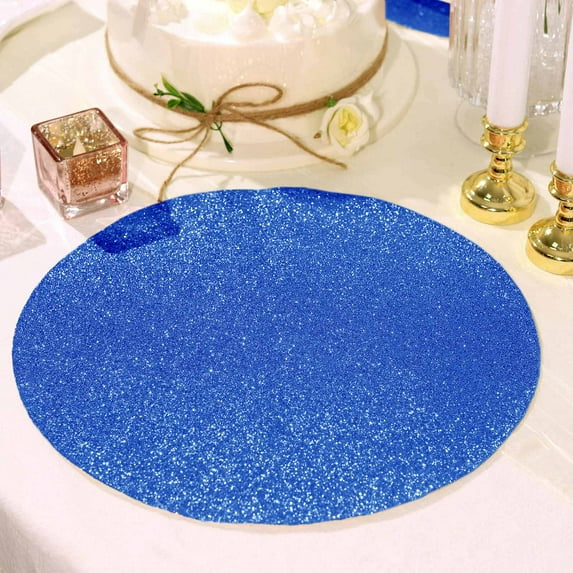 Efavormart 6 Pack Non-Slip Table Placemats, Round Faux Leather Placemats With Glitter - Royal Blue for Wedding, Banquet, Party, Kitchen, Dining, Conference Tables Decor, Centerpieces