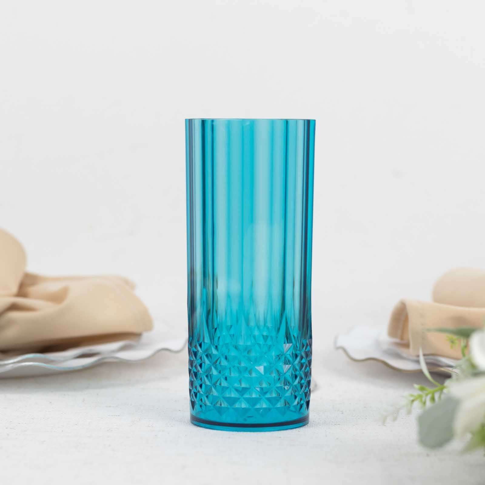 Efavormart 6 Pack Ocean Blue Crystal Cut Reusable Plastic Highball ...