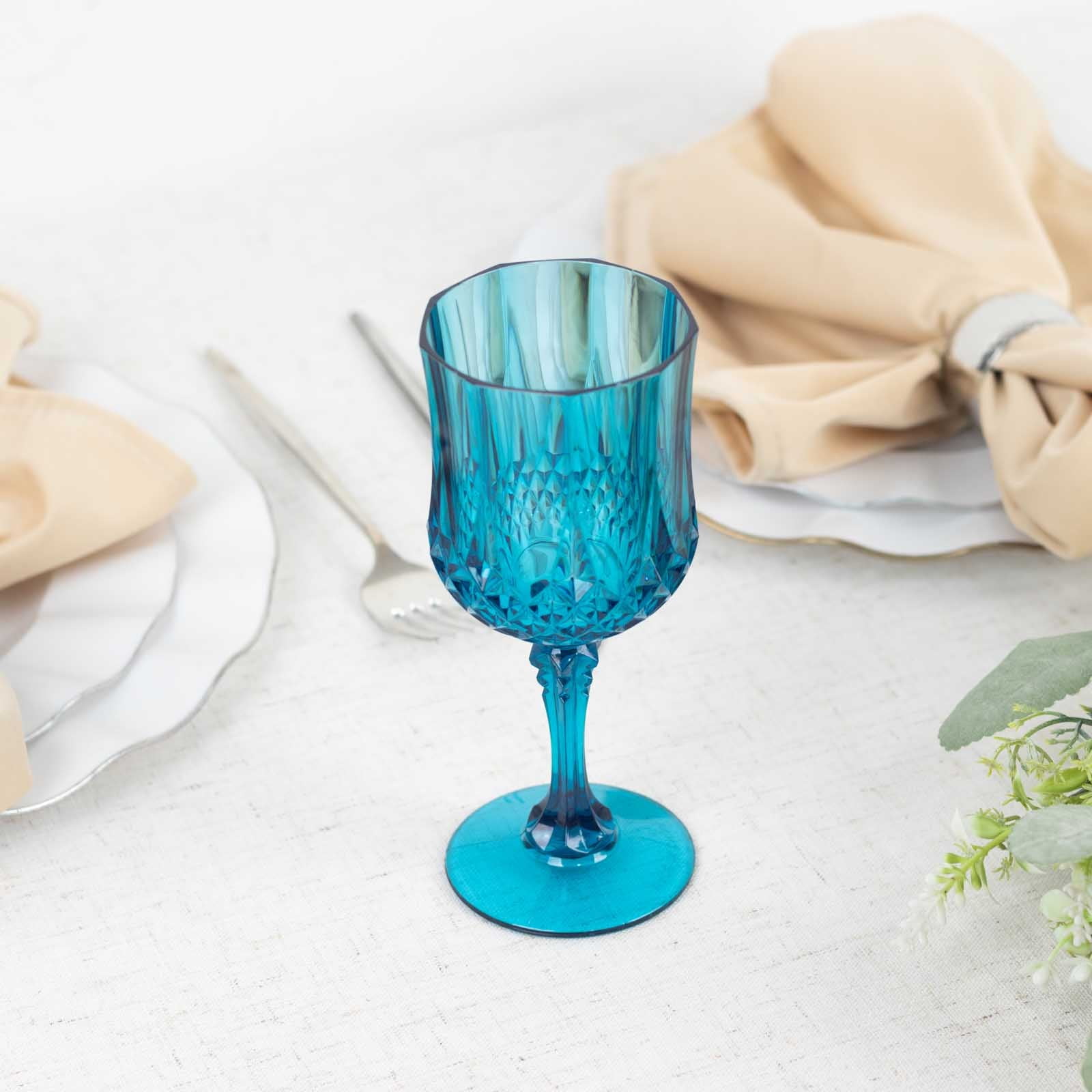 Efavormart 6 Pack Ocean Blue Crystal Cut Reusable Plastic Wine Glasses ...