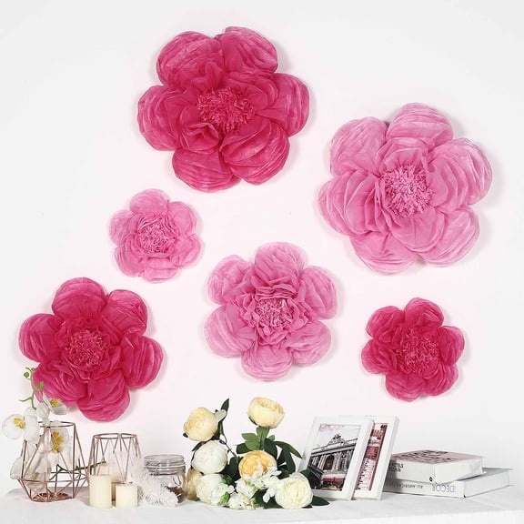 Efavormart 6 Pack Pink & Fuchsia Assorted Size Giant Paper Peony Flowers Decor for Centerpieces Arrangement - 12" | 16" | 20"