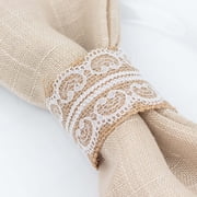 Efavormart 6 Pack | Rustic Farmhouse Style Jute and Lace Napkin Rings, Boho Chic Burlap Serviette Buckles Holder