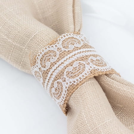 Efavormart 6 Pack | Rustic Farmhouse Style Jute and Lace Napkin Rings, Boho Chic Burlap Serviette Buckles Holder
