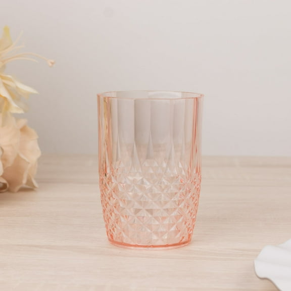 Efavormart 6-Pack Plastic Tumblers, 16oz Unbreakable Drinking Glasses Crystal Cut Style Transparent Blush - Shatterproof Short Cups