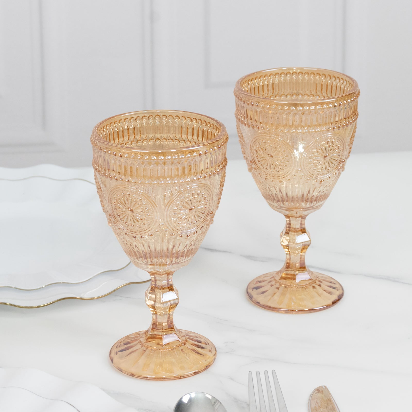 Efavormart 6-Pack Vintage Embossed Glass Goblets 11oz – Amber Gold ...