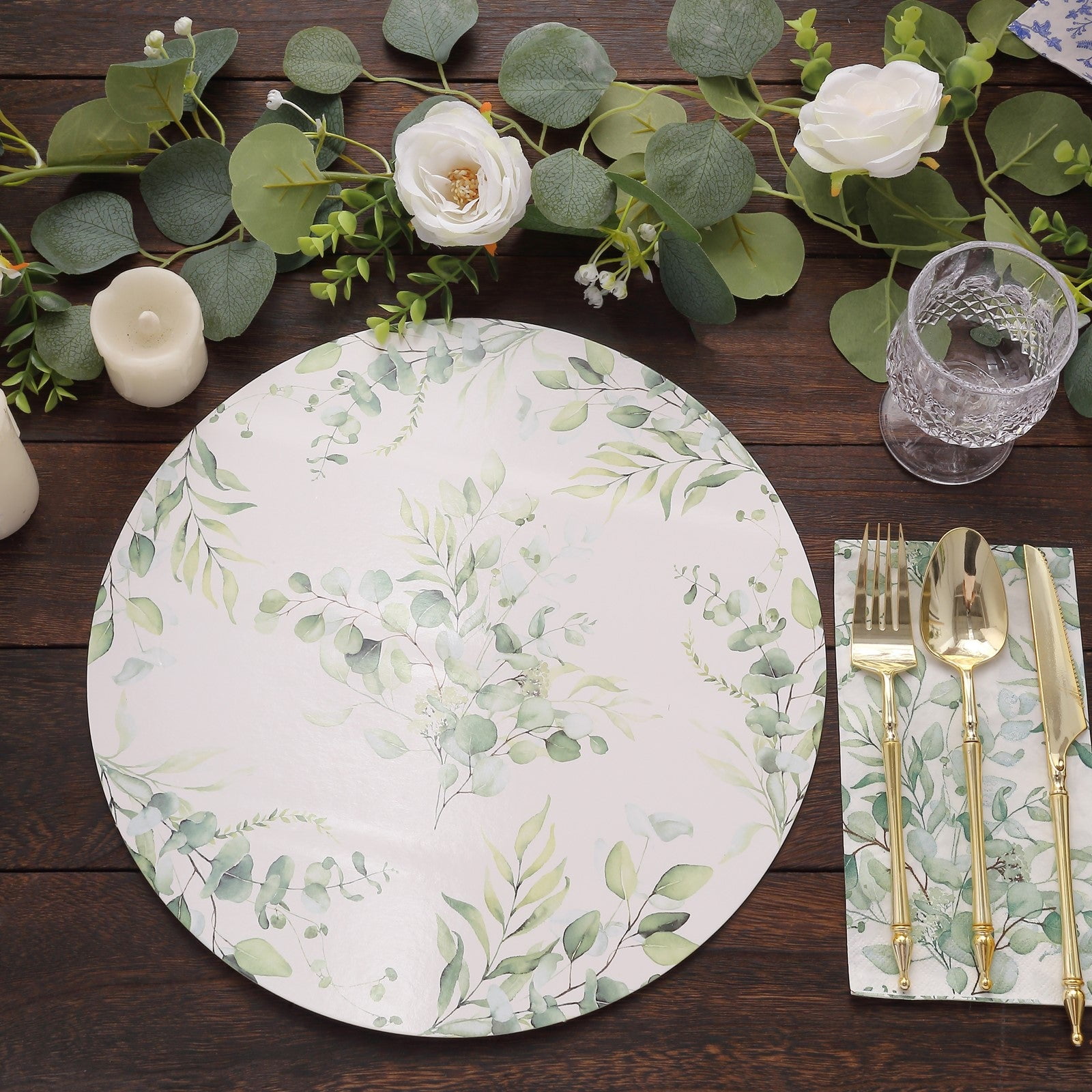 Efavormart 6 Pack White Green Disposable Serving Trays with Eucalyptus ...