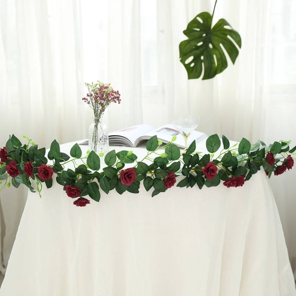Efavormart 6 ft Burgundy 20 Flowers UV Protected Silk Rose Garland Bendable Wire Vines Artificial Flower Garland