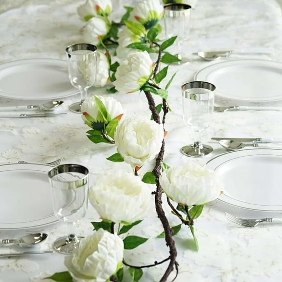 Efavormart 6 ft Cream Silk Peony Garland with Bendable Wire Vines Artificial Flower Garlands with Leaves for Wedding Decoration