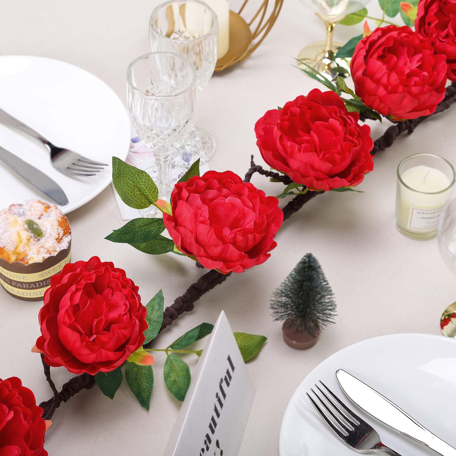 Efavormart 6 ft Red Silk Peony Garland with Bendable Wire Vines Artificial Flower Garlands with