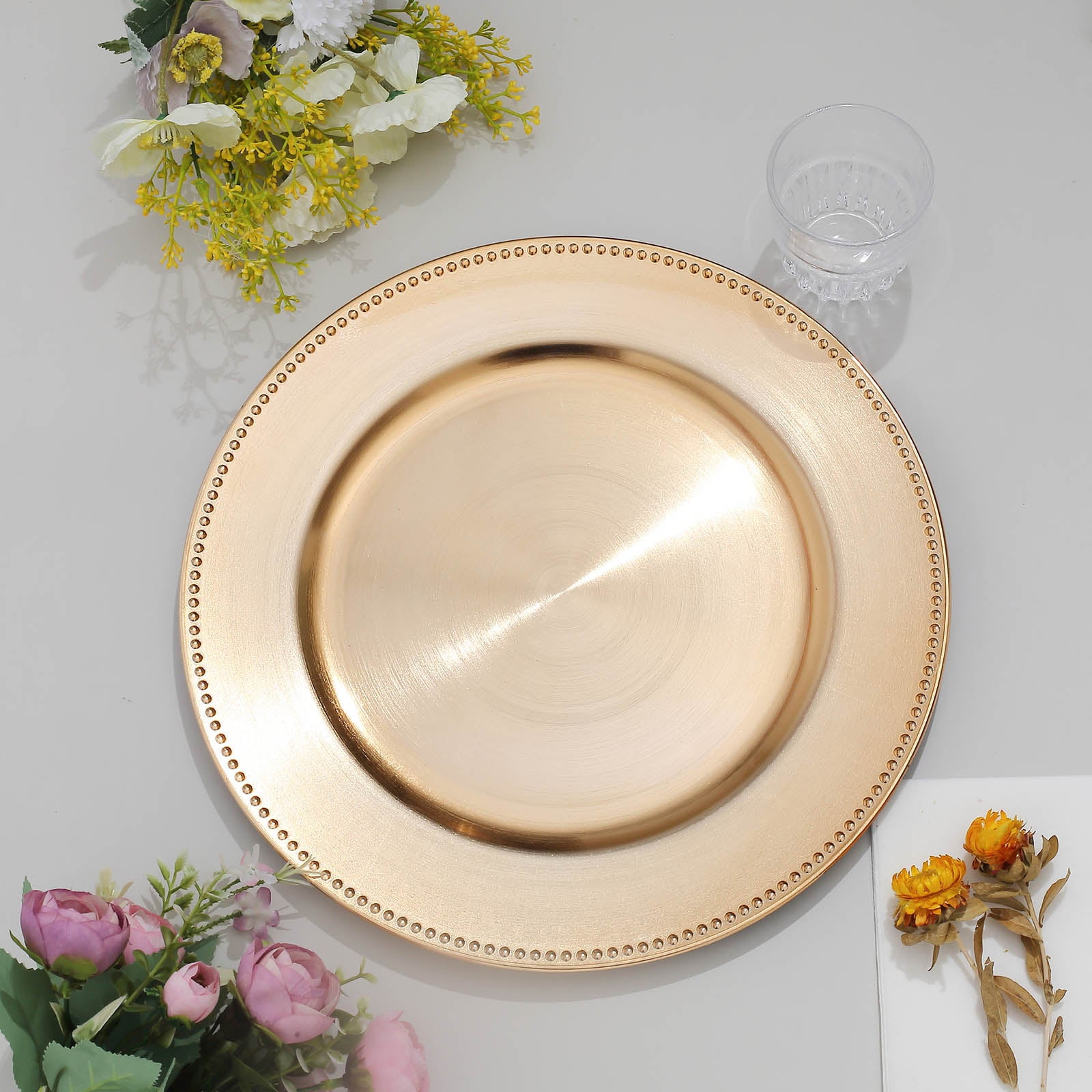 Efavormart 6 pcs 13 Gold Beaded Round Charger Plates for Tabletop Decor Holiday Wedding Catering Event Decoration