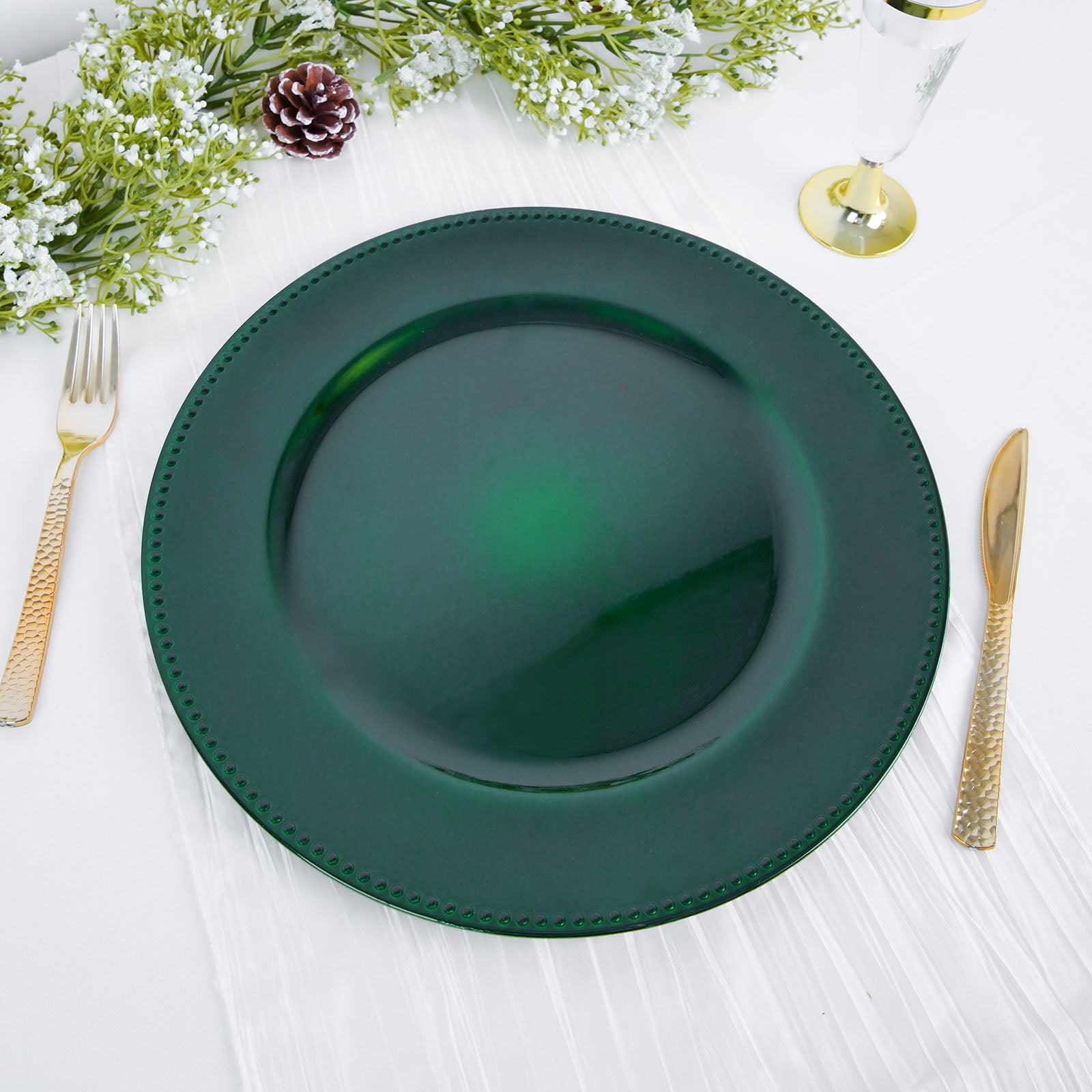 Hunter Green Beaded Edge 13" Acrylic Charger Plates, Set of 6