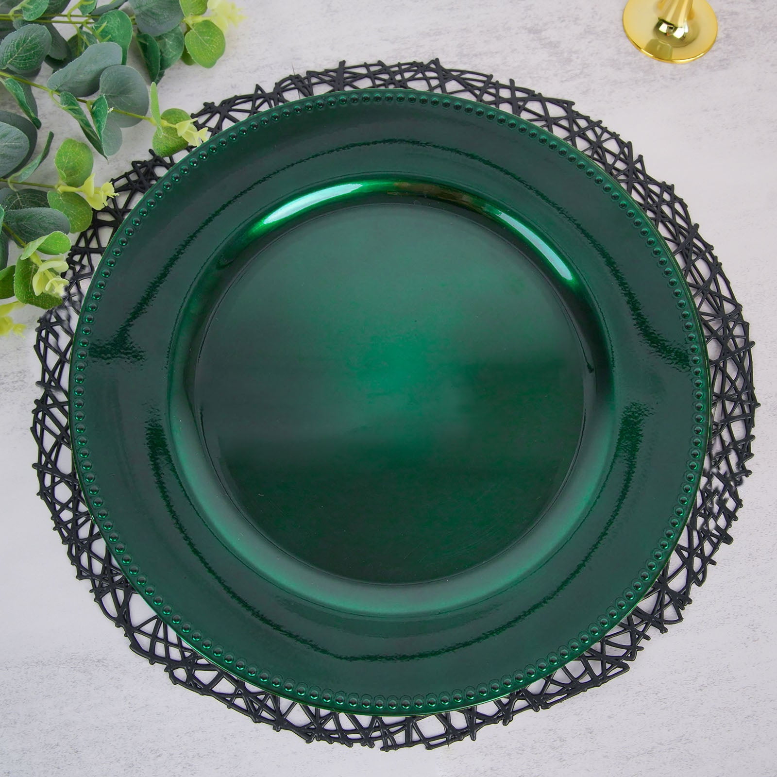 Hunter Green Beaded Edge 13" Acrylic Charger Plates, Set of 6