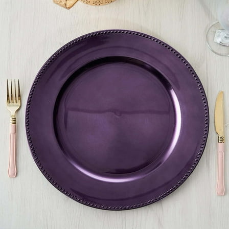 Efavormart 6 pcs 13" Purple Beaded Round Charger Plates for Tabletop Decor Holiday Wedding Catering Event Decoration