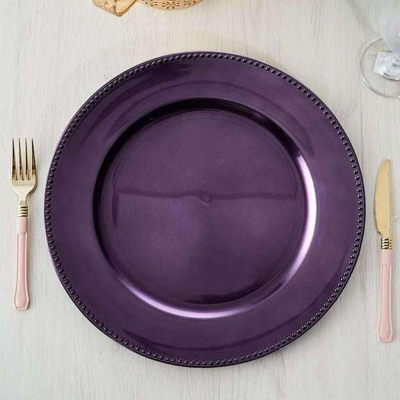 Efavormart 6 pcs 13" Purple Beaded Round Charger Plates for Tabletop Decor Holiday Wedding Catering Event Decoration