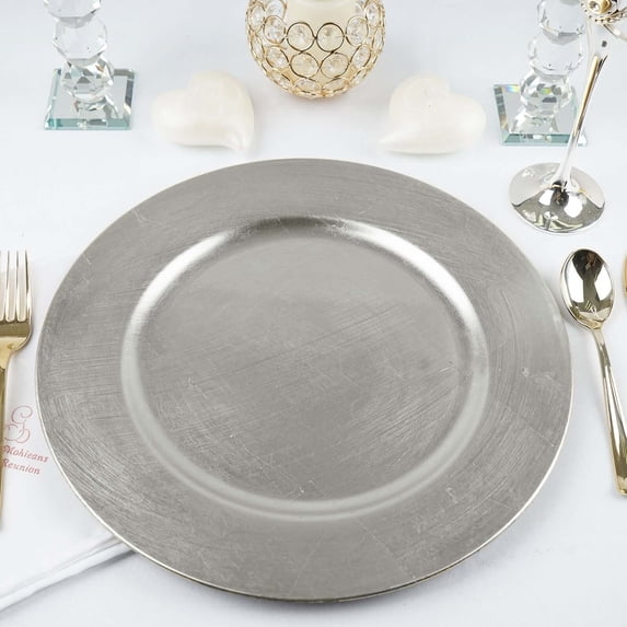 Efavormart 6 pcs 13" Silver Round Charger Plates for Tabletop Decor Holiday Wedding Catering Event Decoration